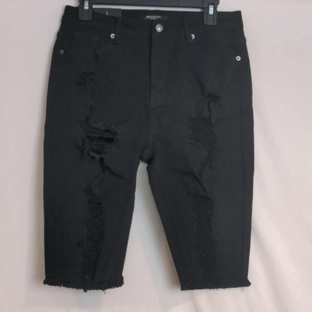 American Bazi Distressed Bermuda Shorts Black size Large